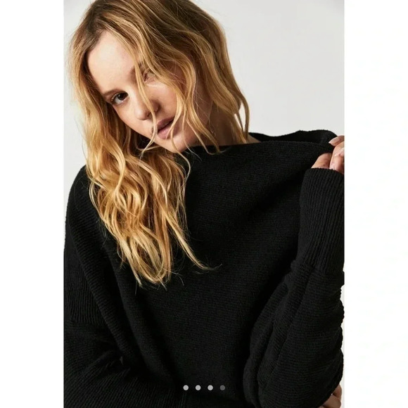 New Free People Ottoman Slouchy Tunic Sweater Oversized Ribbed Black Medium - Picture 3 of 9